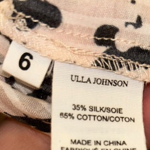 ulla johnson cream black floral print ruffle trimmed sleeves tunic top 6 - Picture 4 of 5
